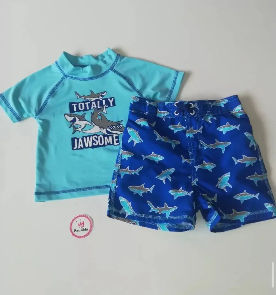 Set x2 traje de baño celeste azul tiburones