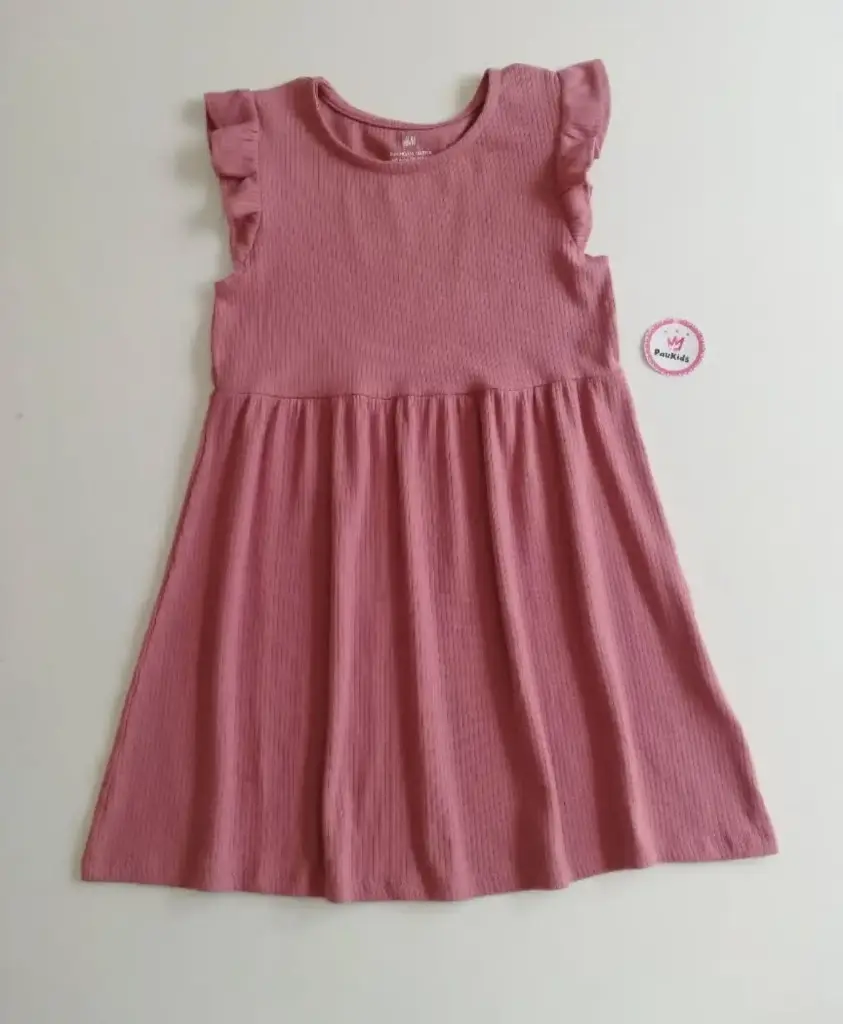 Vestido tela rayas rosado