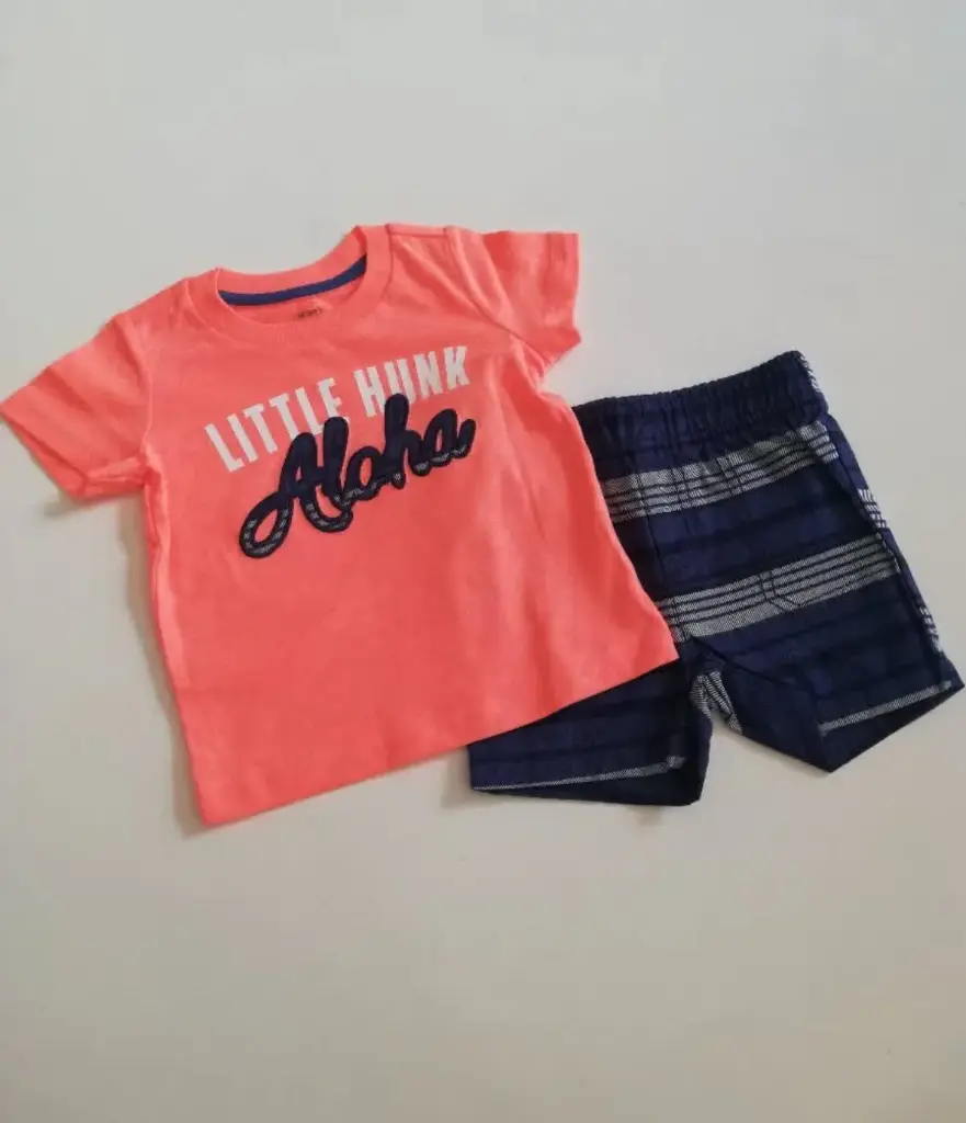 Set x2 camiseta naranja aloha y short 