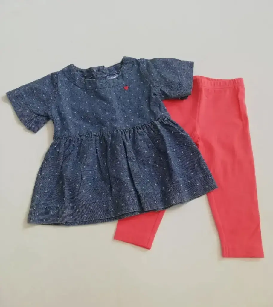 Set x2 licra coral y blusa jean puntos