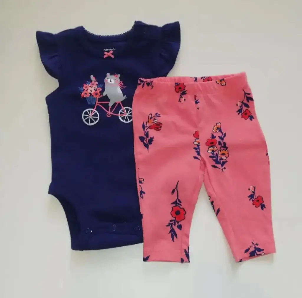 Set x2 licra rosa flores y bodysuit azul gatito