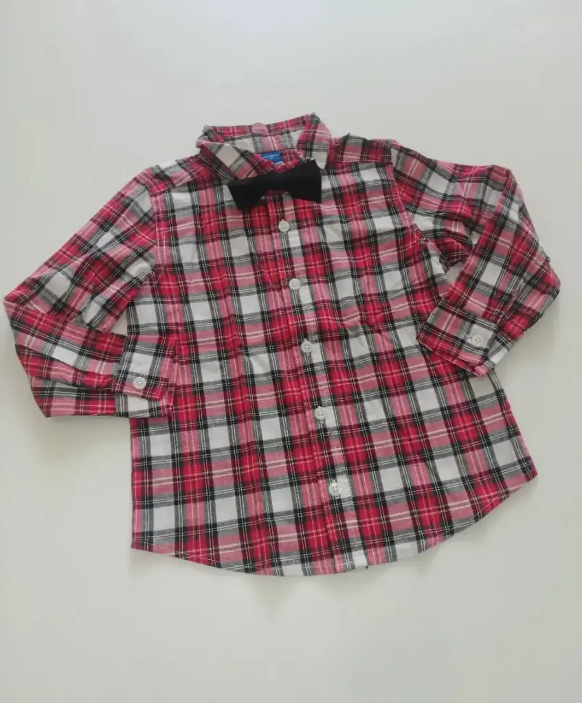 Camisa mangas largas cuadros roja con lazo