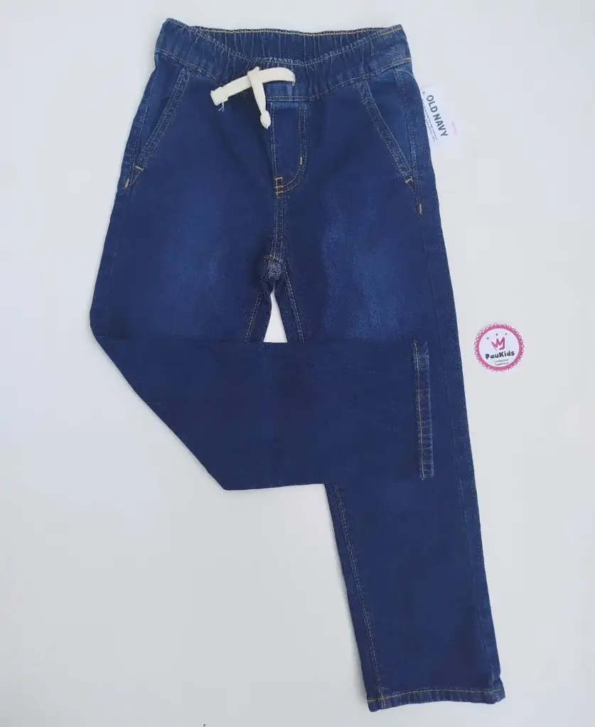 Pantalón jean azul elástico cordón