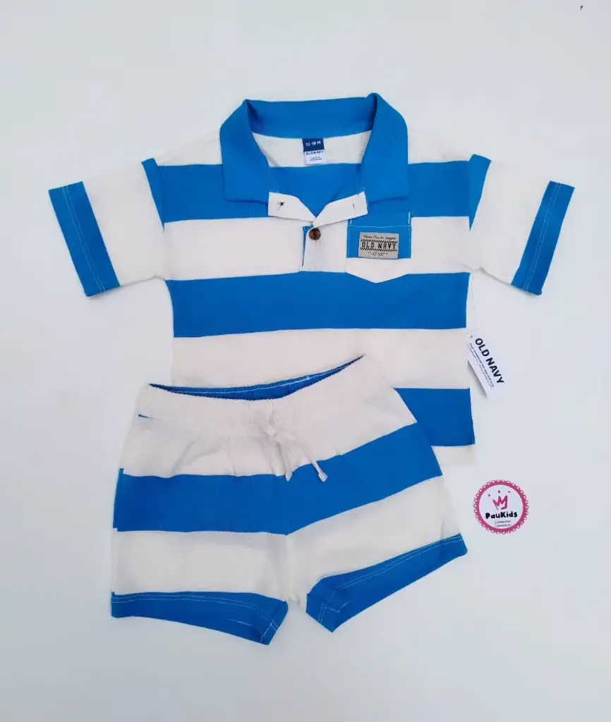 Set x2 short y camiseta rayas blancas / azules