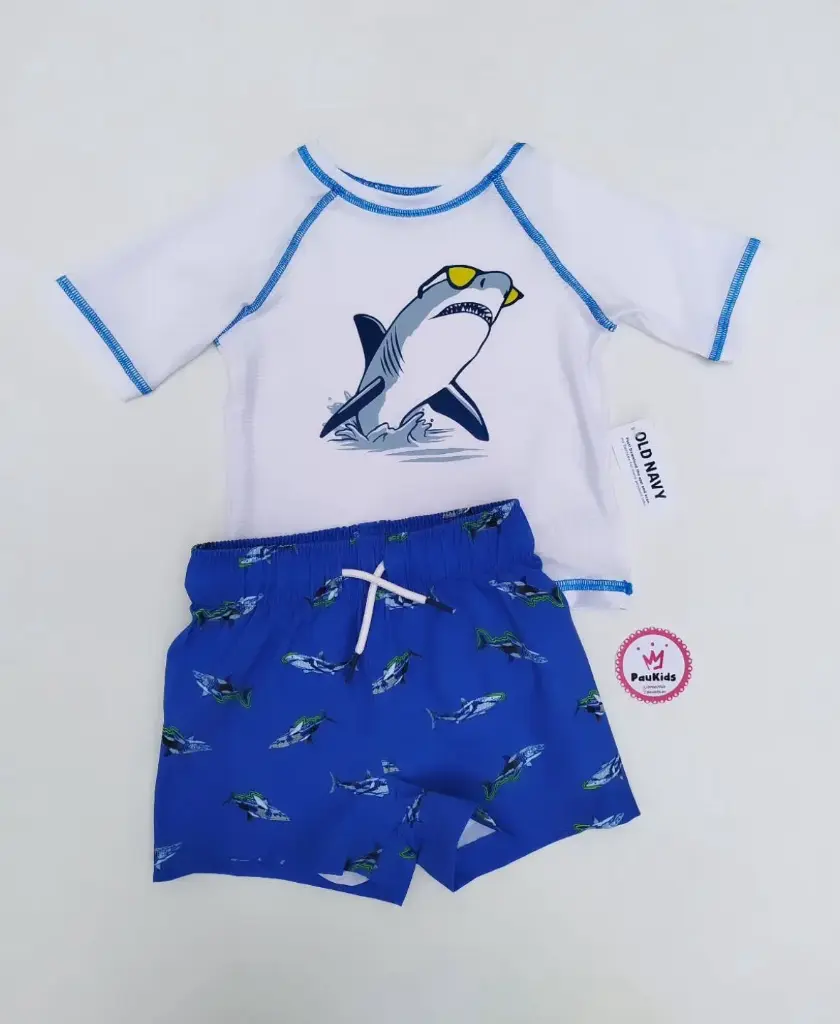 Set x2 traje de baño blanco / azul tiburón 