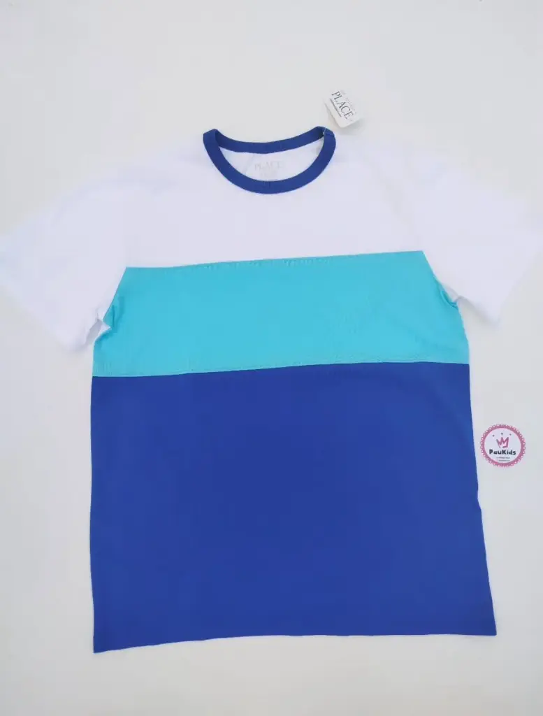 Camiseta blanca / celeste / azul