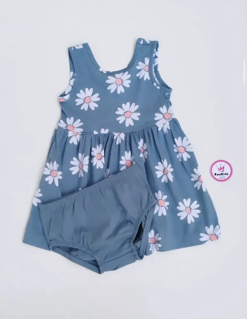 Set x2 vestido azul flores margaritas
