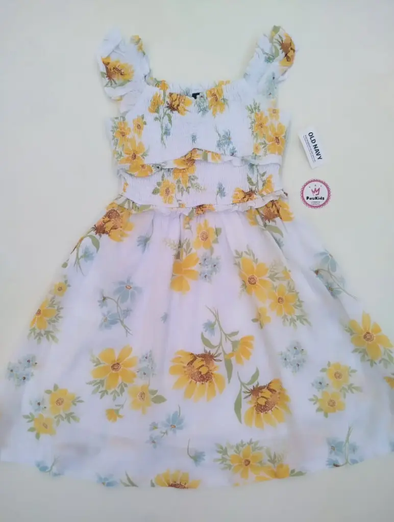 Vestido blanco con griasoles drapeado 
