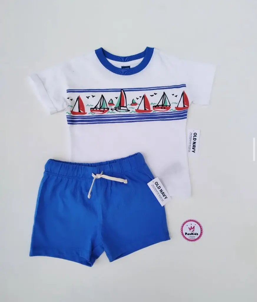 Set x2 camiseta blanca veleros short azul
