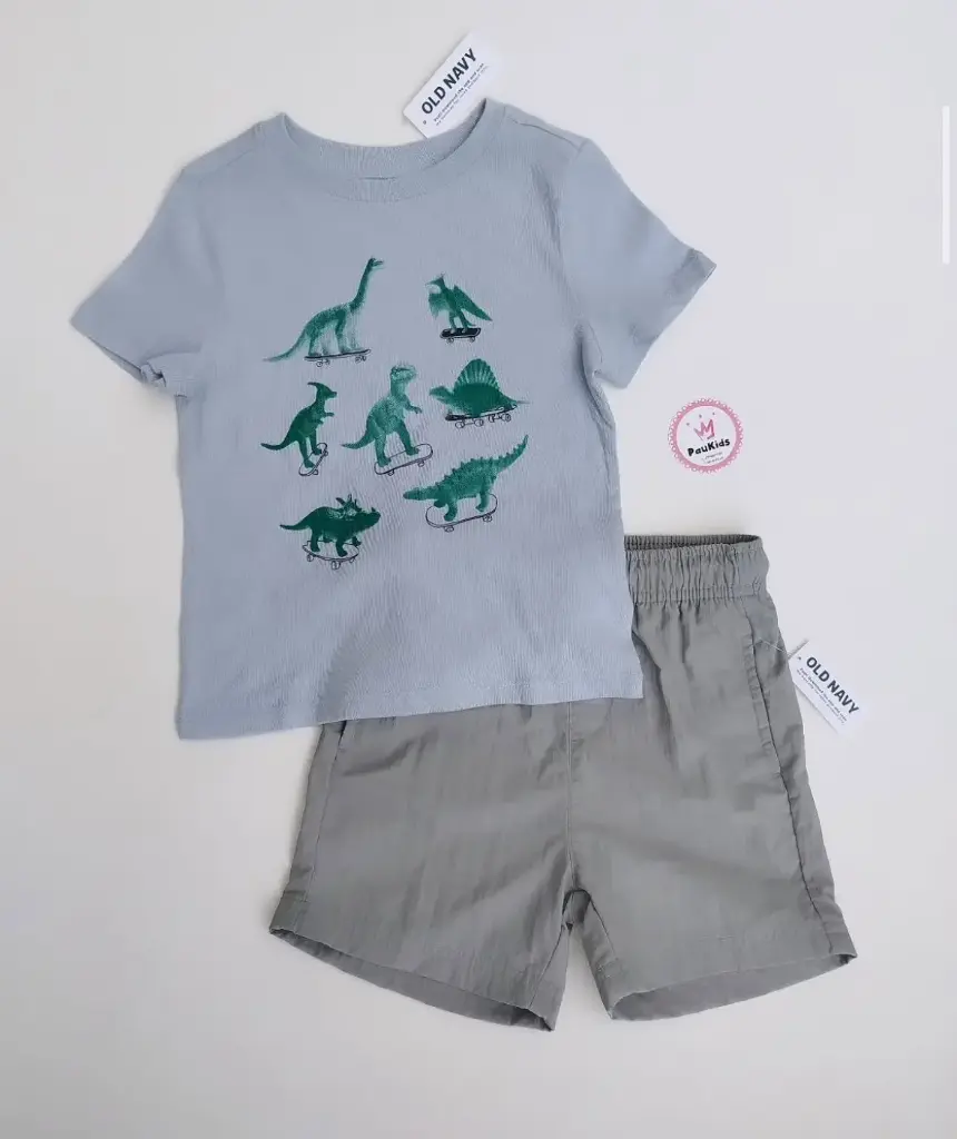 Set x2 Camiseta celeste dino y short