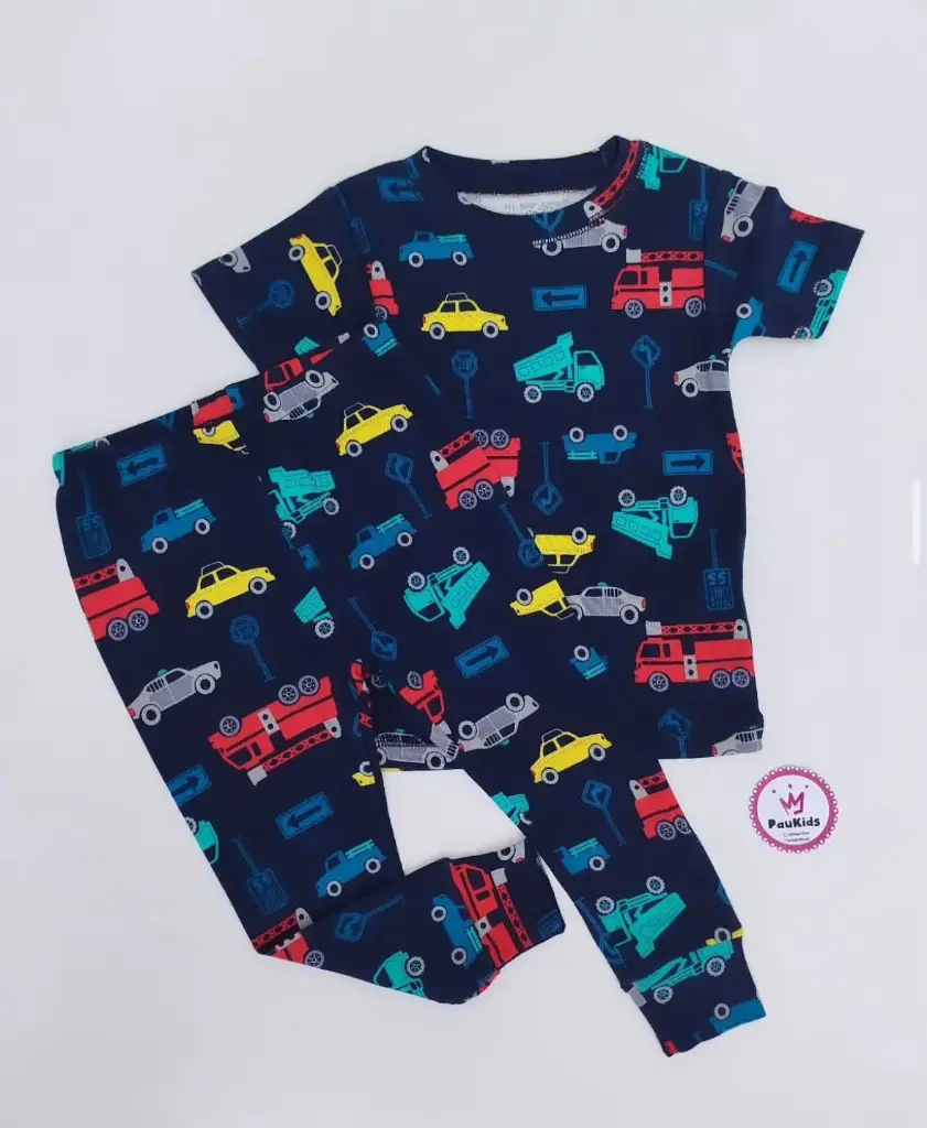 Set x2 pijama azul carros colores
