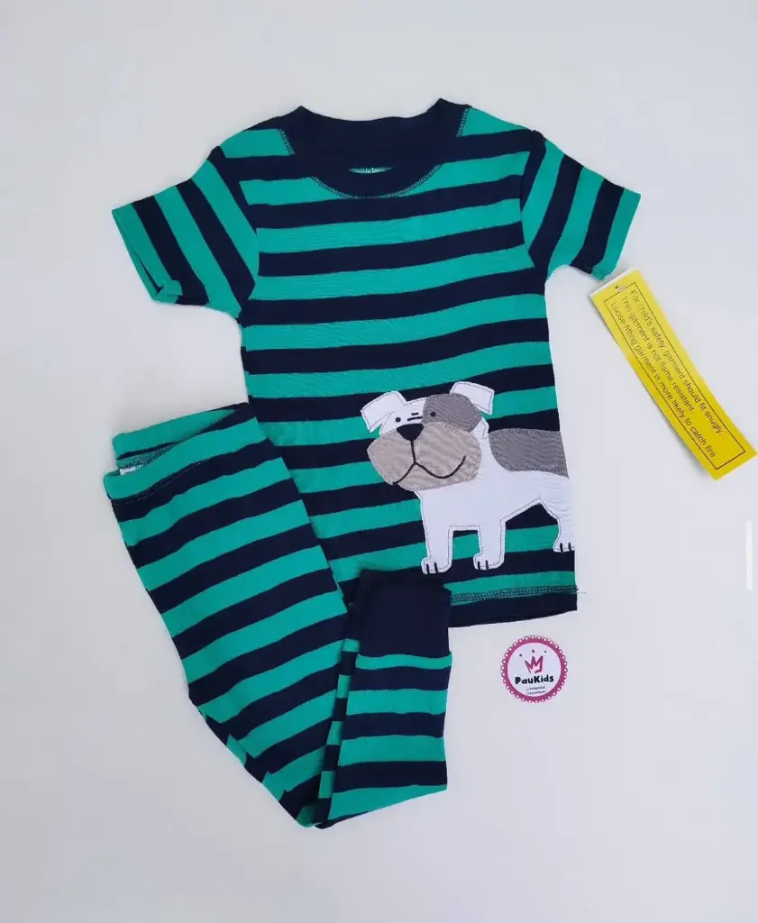 Set x2 pijama rayas azul/turqueza perro