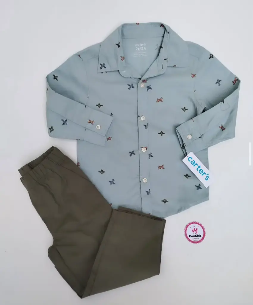 Set x2 camisa ml celeste aviones con pantalón