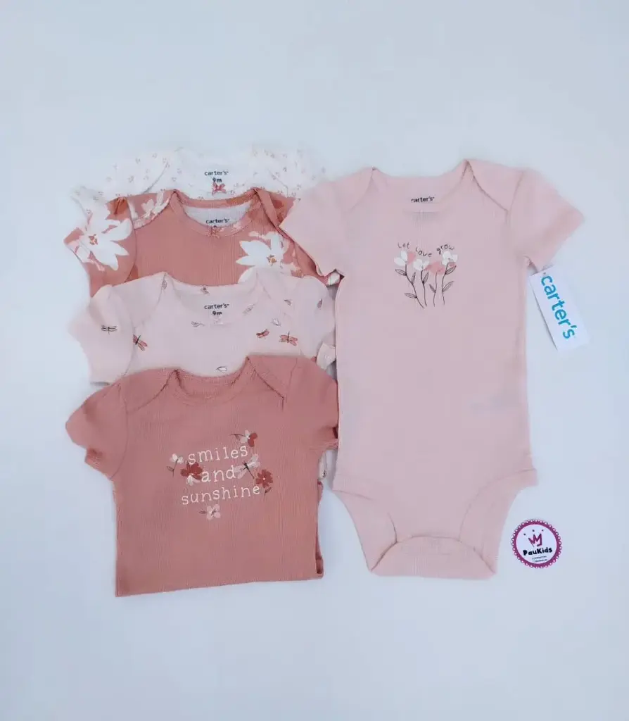 Set x5 bodysuits rosa/blanco flores