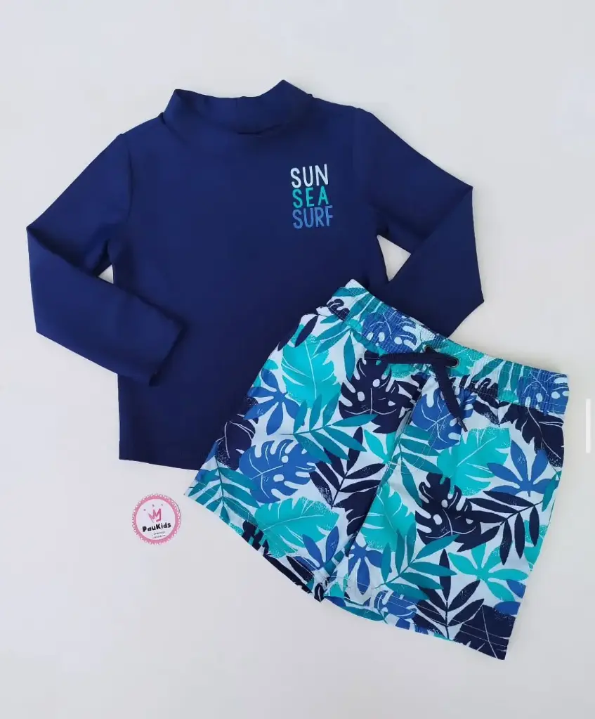 Set x2 traje de baño azul short hojas