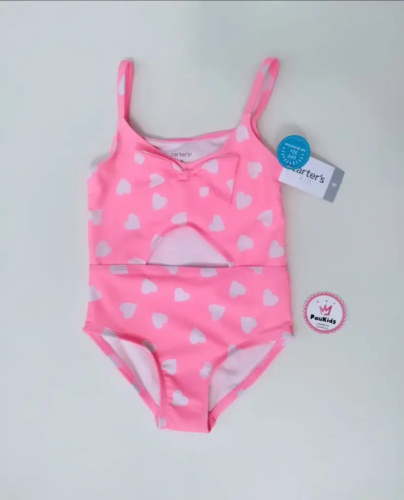 Traje de baño entero rosa corazones