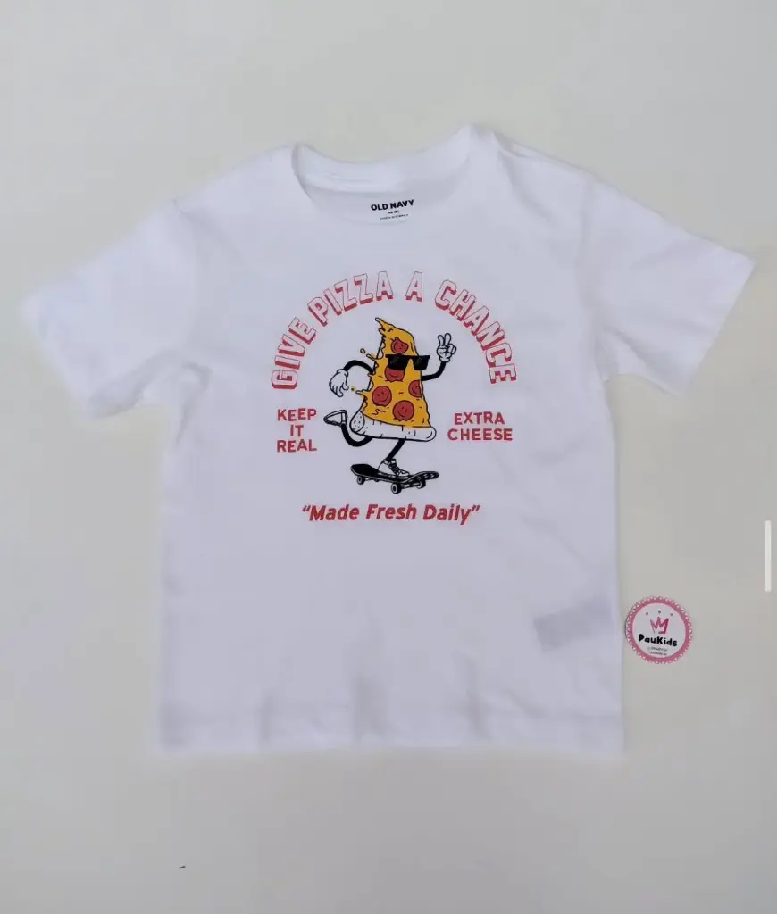 Camiseta blanca give pizza a chance