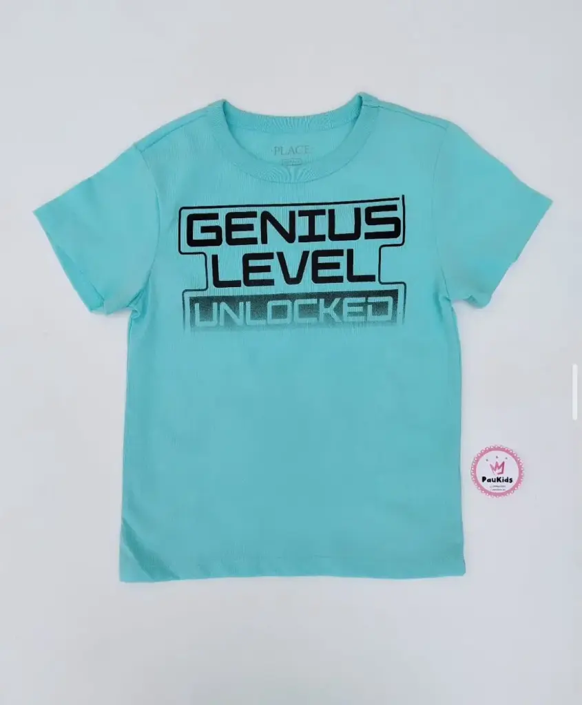 Camiseta celeste genius level unlocked