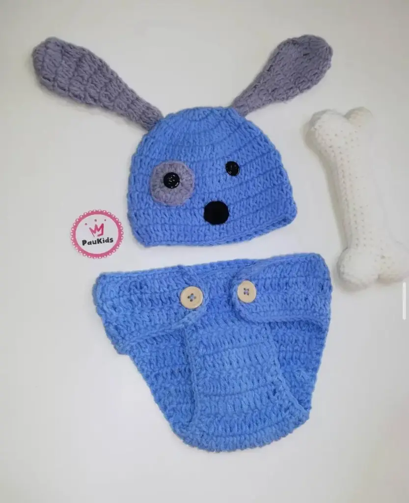 Set x3 bordado perro celeste + hueso