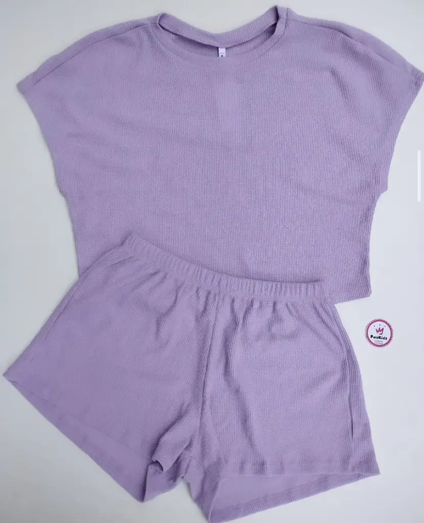 Set x2 mujer short y blusa lila