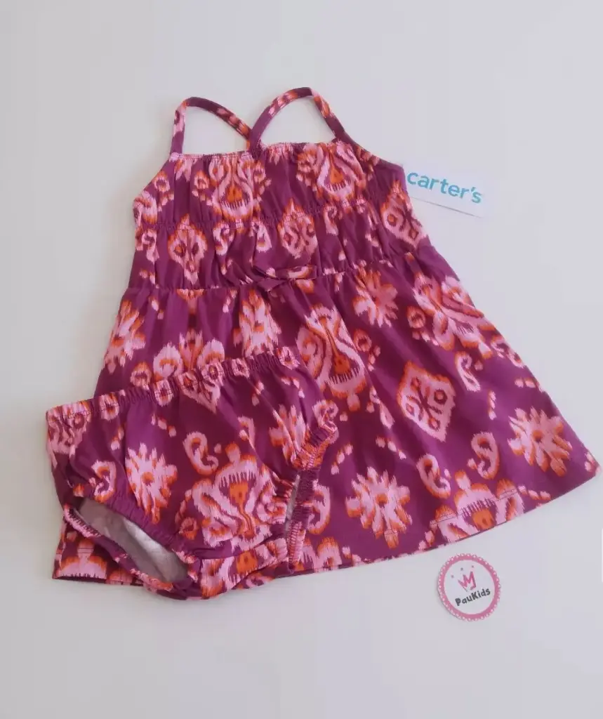 Set x3 vestido y calzón morado estampado