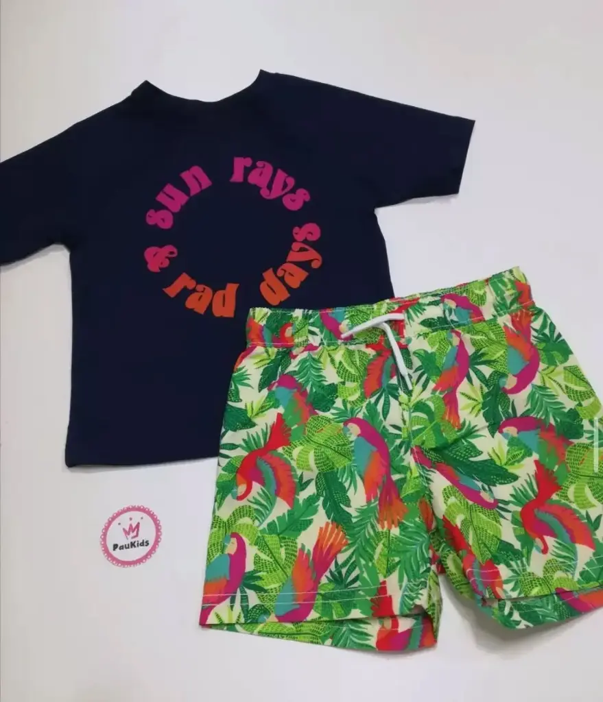 Set x2 traje de baño azul / flores pájaro