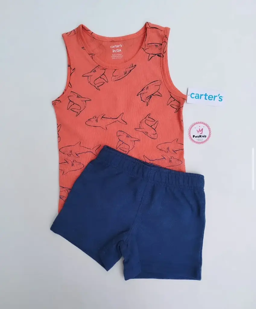 Set x2 Camiseta naranja tiburones y short