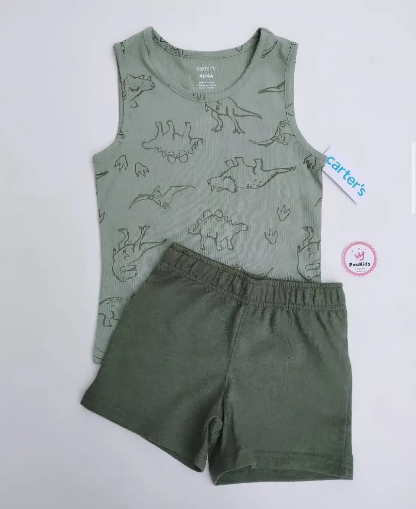 Set x2 Camiseta verde olivo dino y short