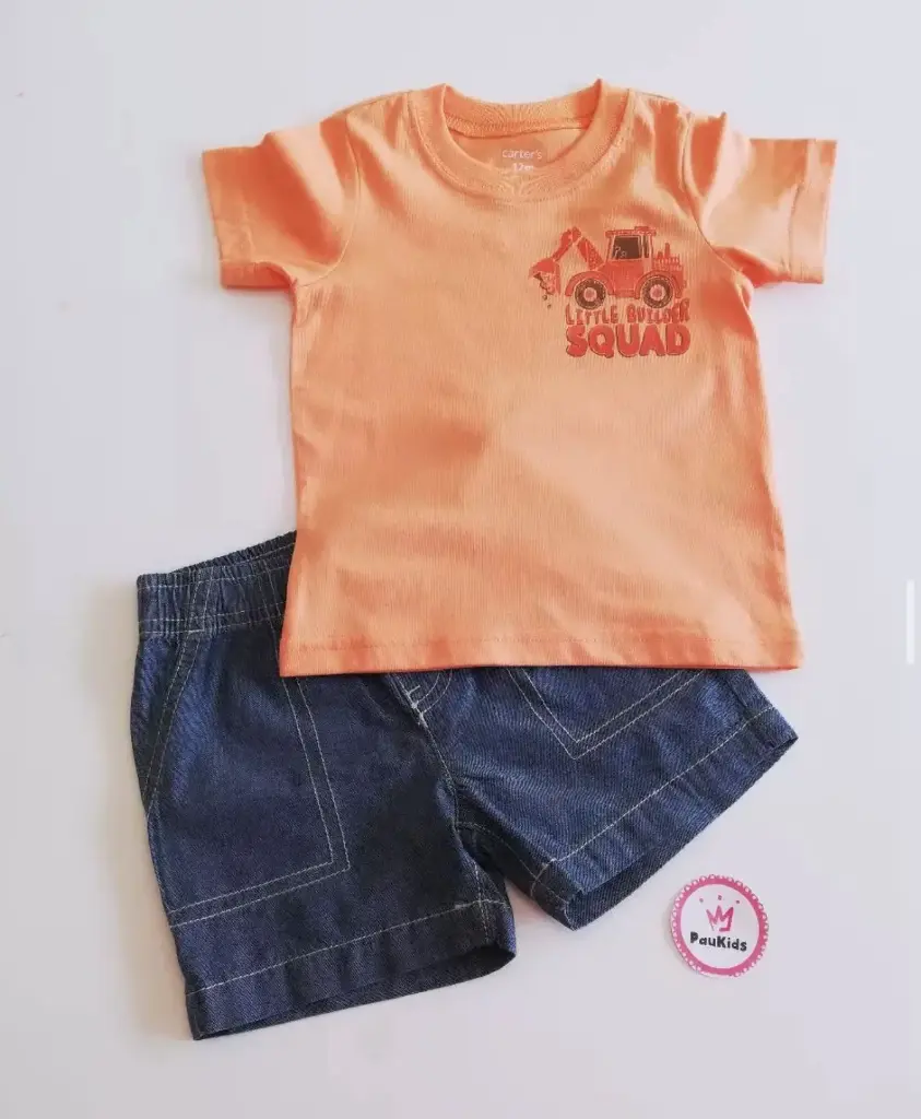 Set x2 camiseta naranja tractor y short 