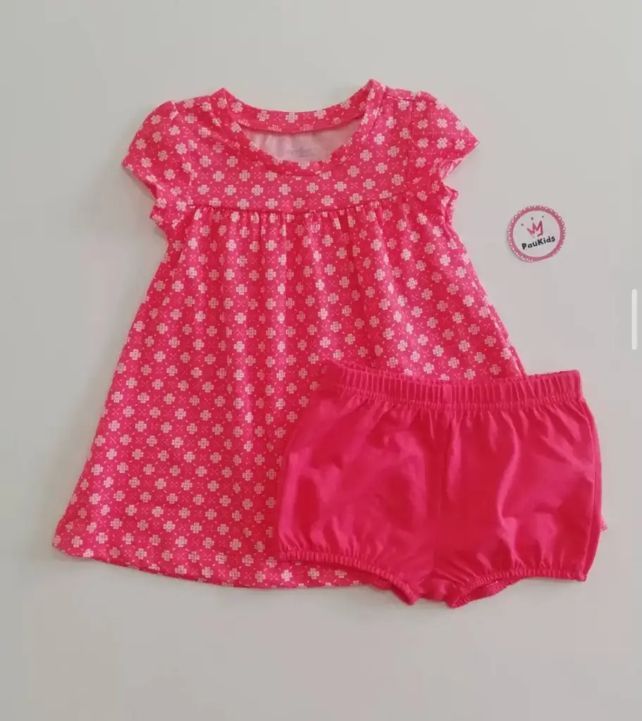Set x2 vestido y short rosa flores blancas