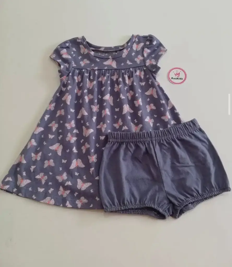 Set x2 vestido y short gris mariposas