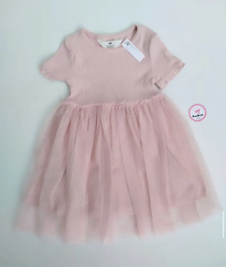 Vestido rosa tul brillos