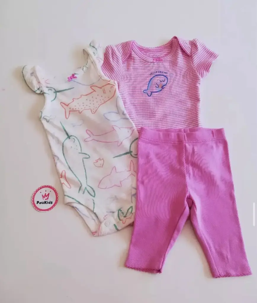 Set x3 bodies y pantalón rosa ballena