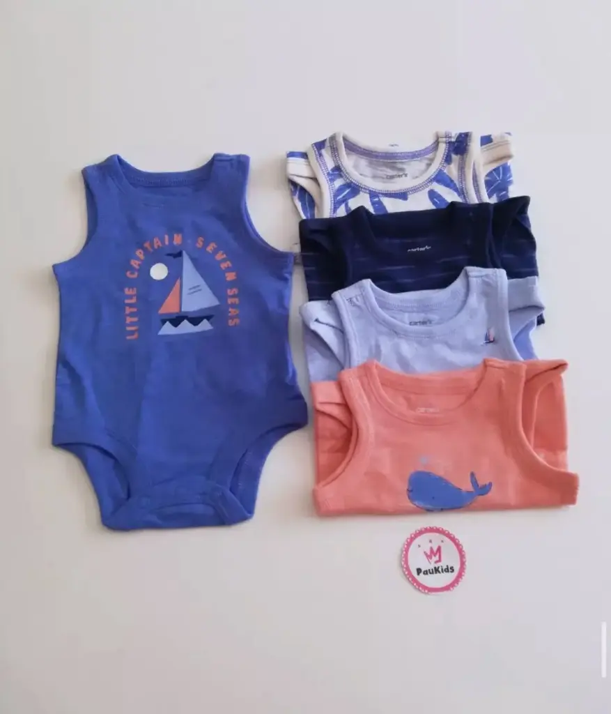 Set x5 bodysuits sin mangas marinero azul/naranja