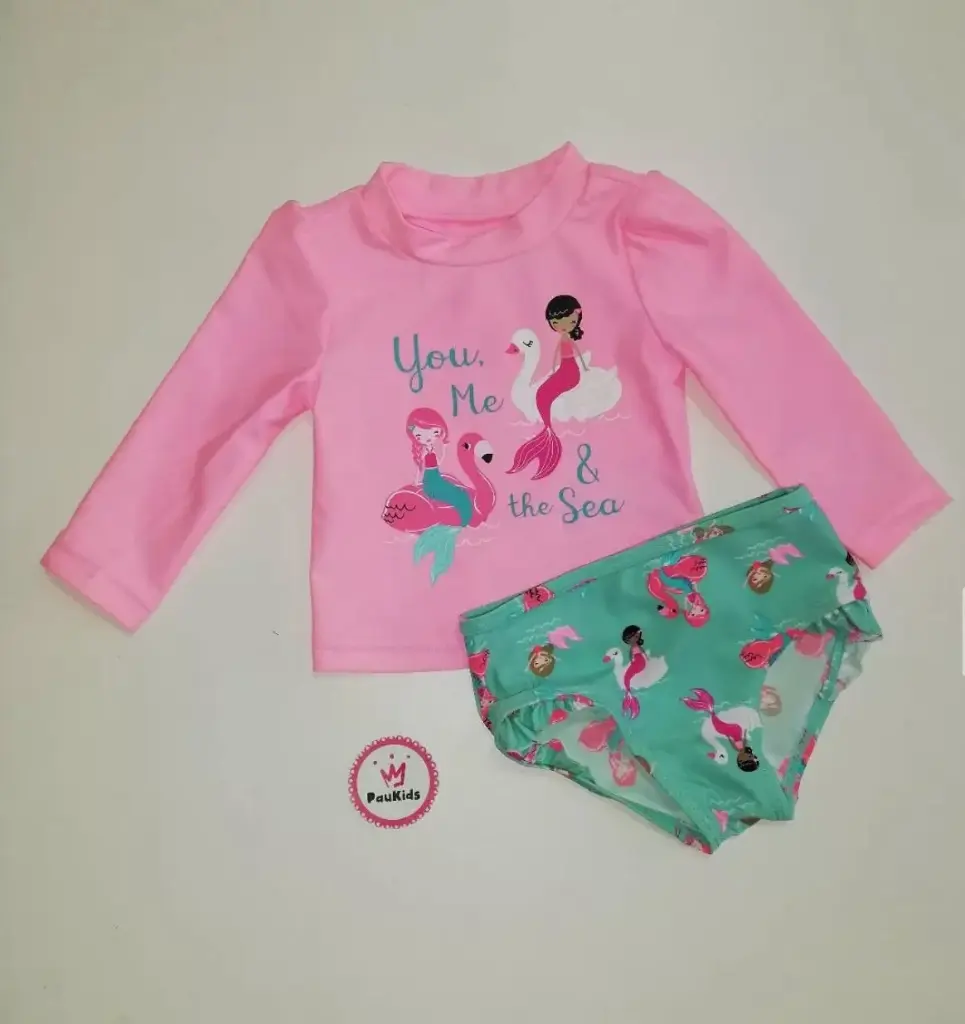 Set x2 traje de baño mangas largas rosa sirenas