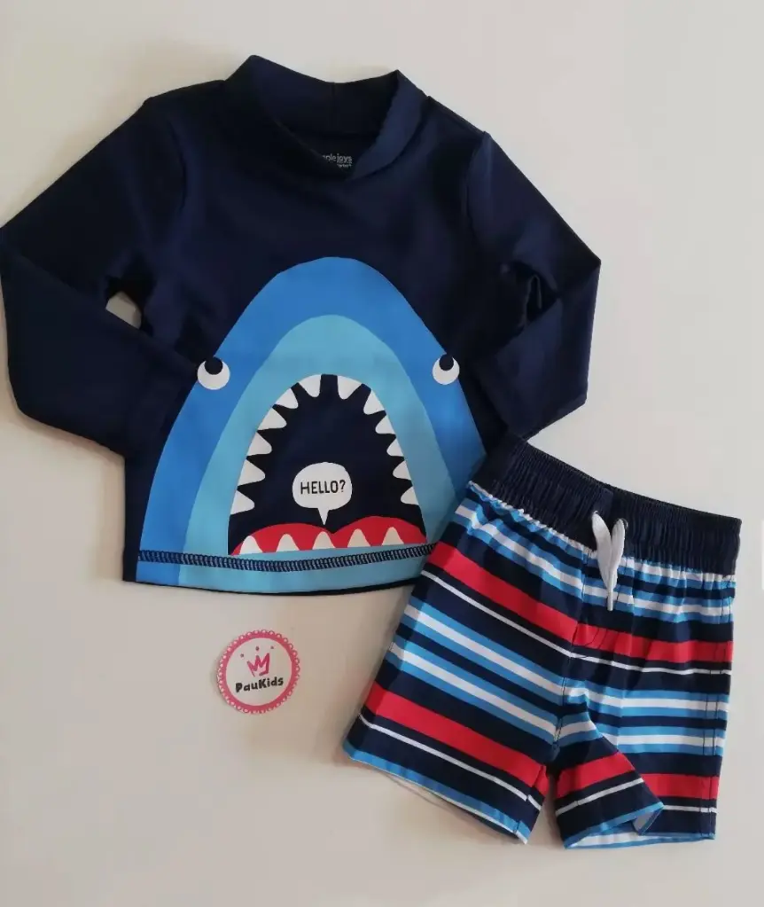 Set x2 traje de baño mangas largas azul tiburón