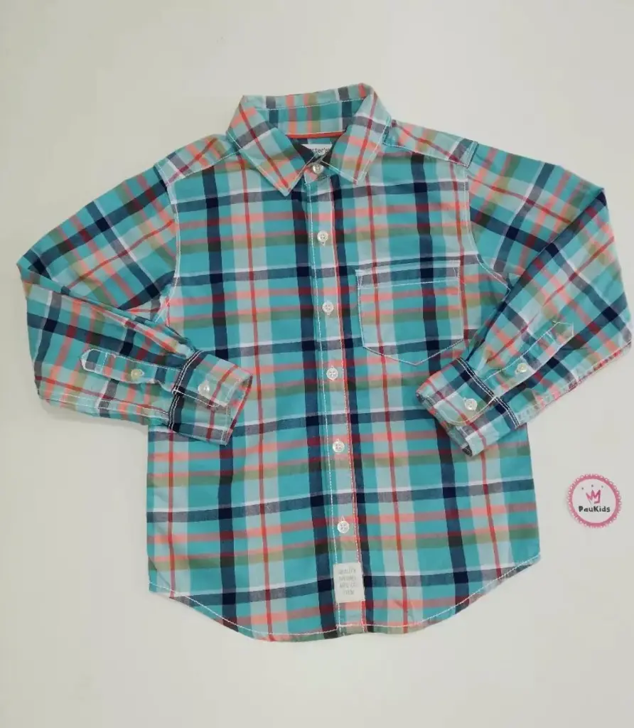 Camisa mangas largas cuadros celestes