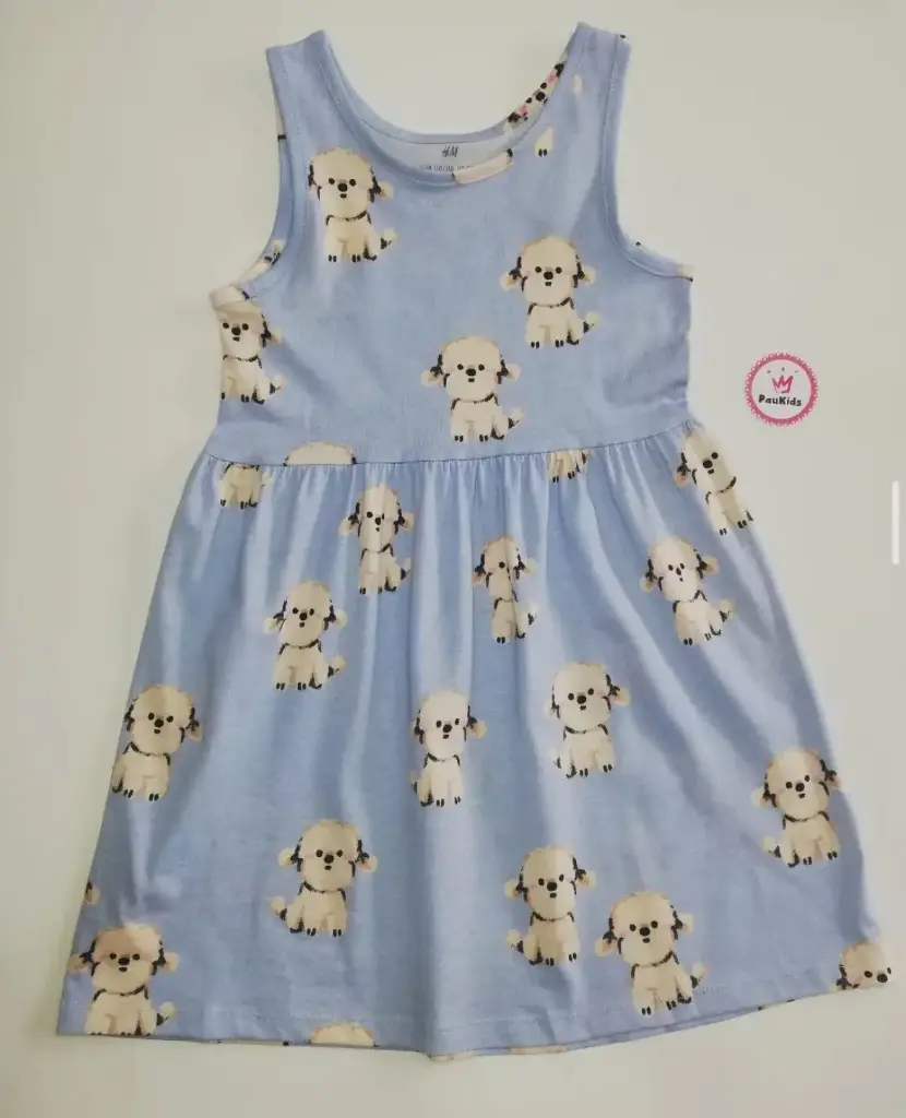 Vestido sencillo celeste perritos