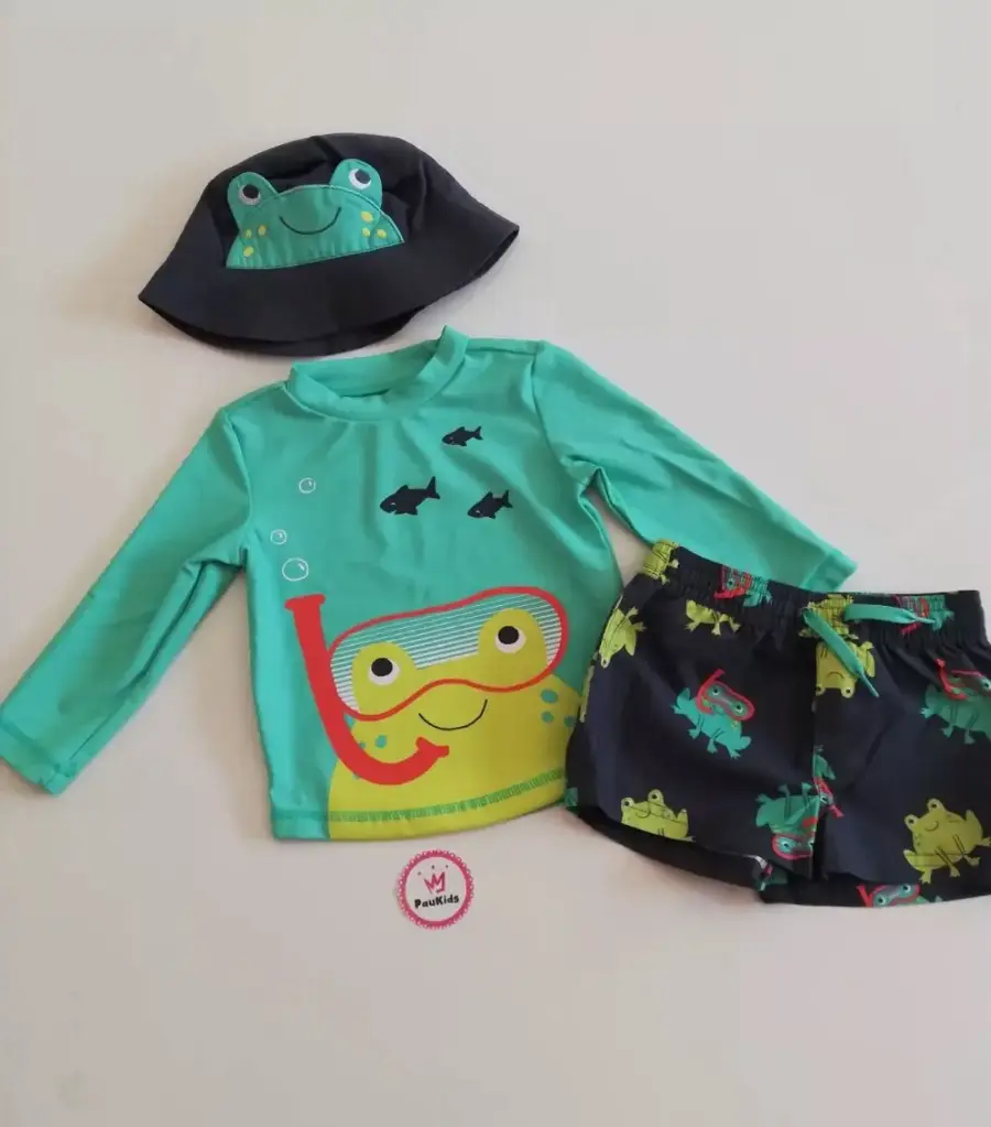 Set x3 traje de baño mangas largas de rana verde