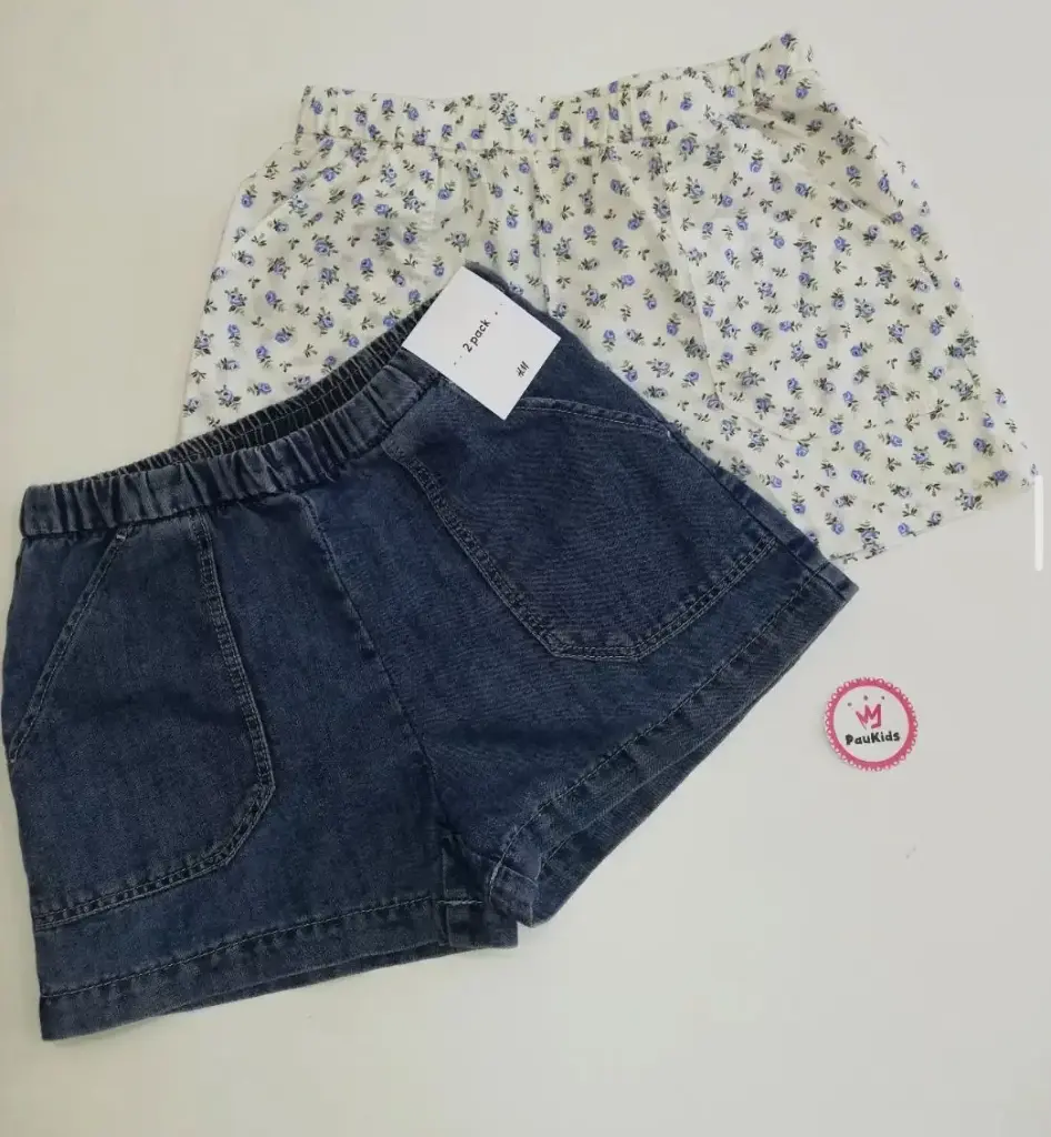 Short x2 jean y blanco flores