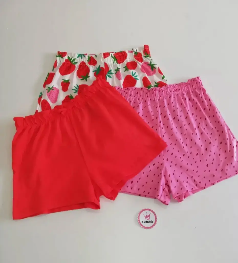 Short x2 tela rojo fresas y rosa