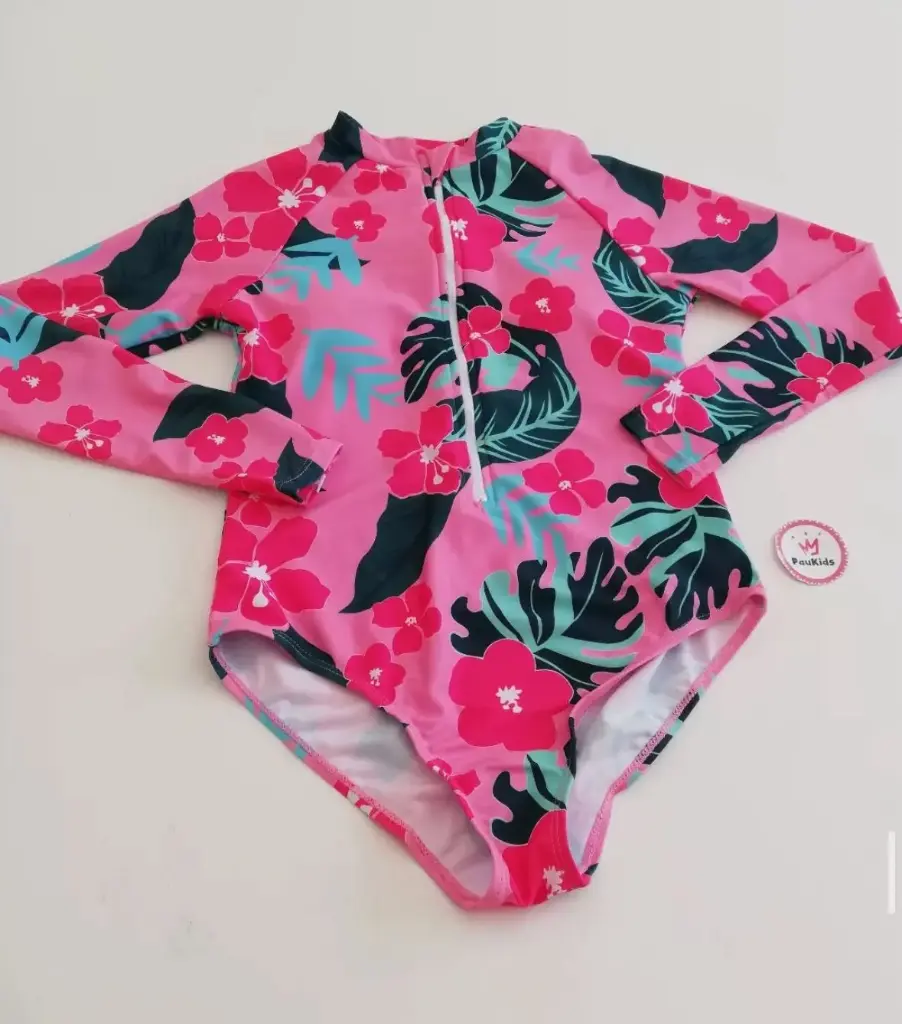 Traje de baño entero mangas largas rosa flores