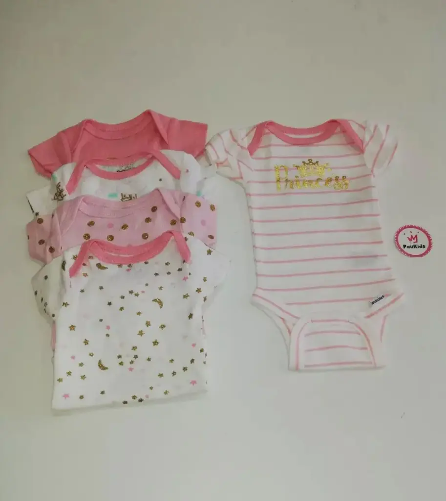 Set x5 bodysuits blanco/rosado princess