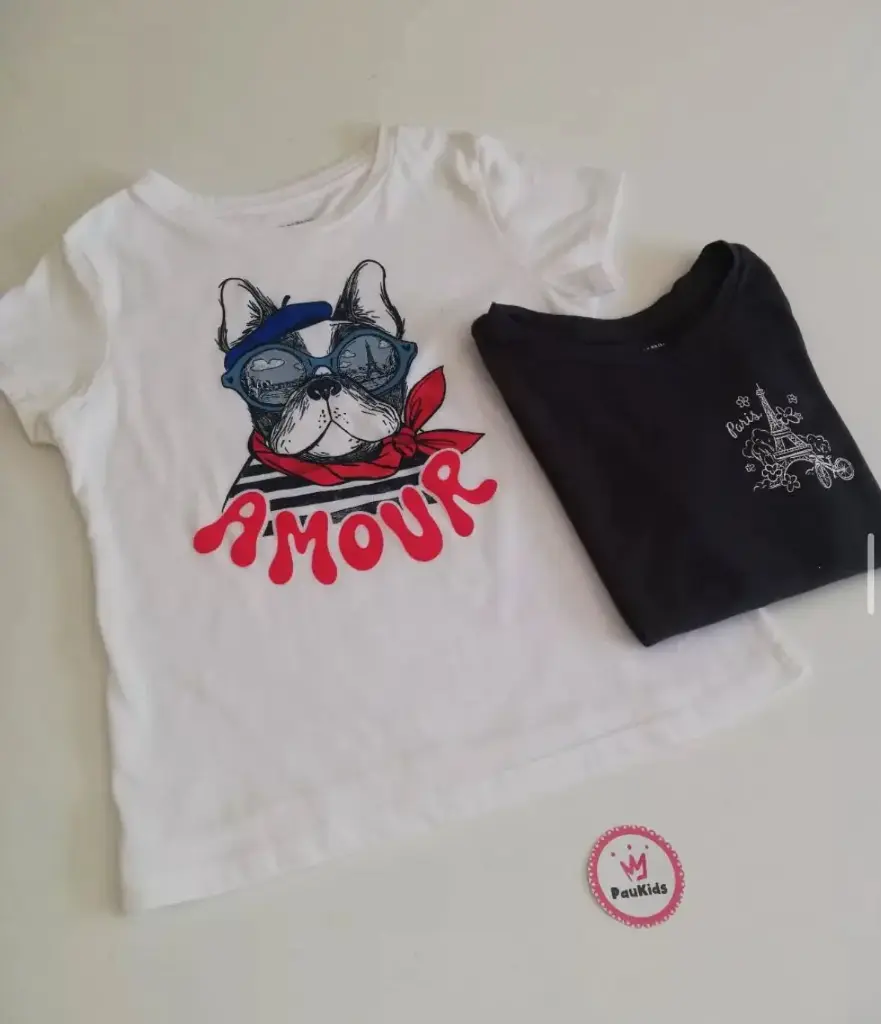 Set x2 blusas blanco perro y negro eiffel