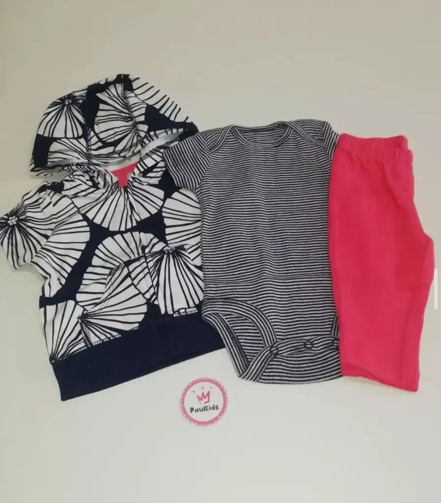 Set x3 bodie short rosa y buzo sin mangas