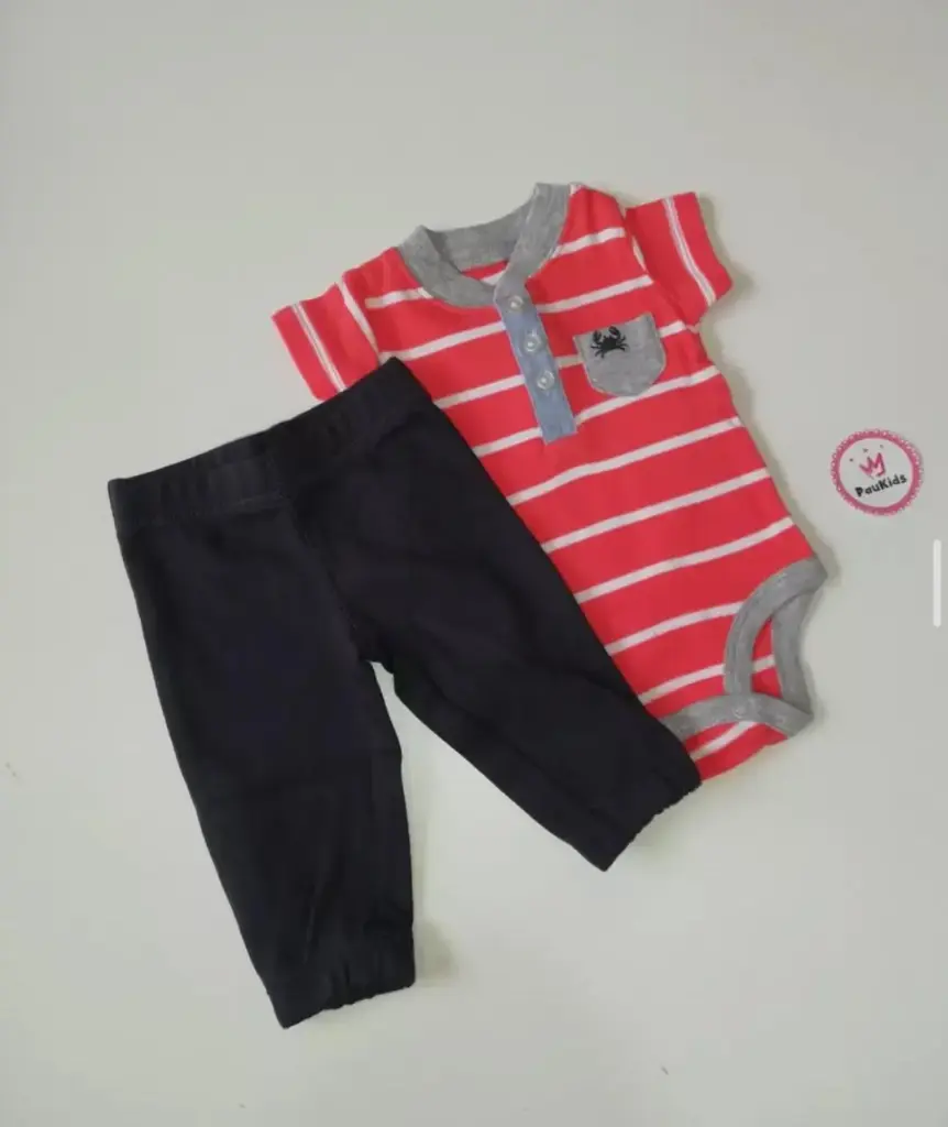 Set x2 bodie roja rayas y pantalón