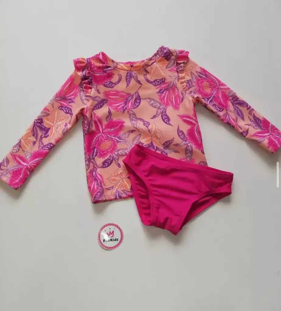 Set x2 traje de baño mangas largas rosa/lila