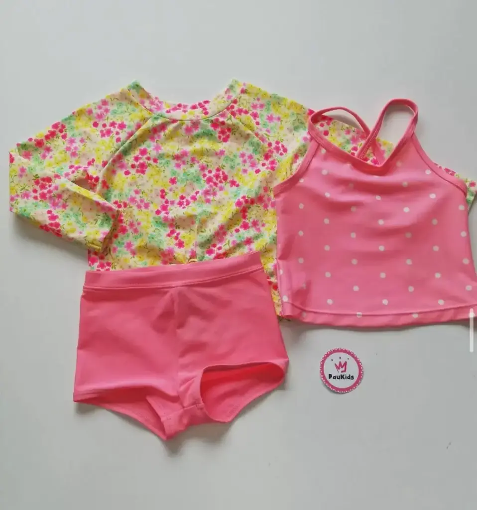 Set x3 traje de baño mangas largas coral/amarillo