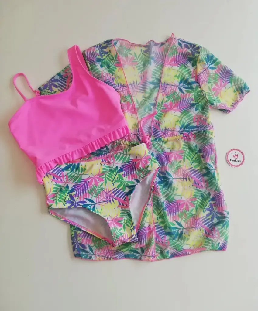 Set x2 traje de baño fucsia hojas flores
