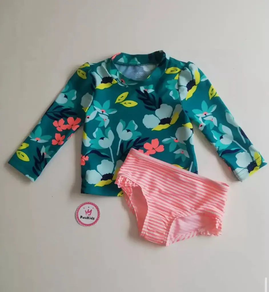 Set x2 traje de baño turqueza flores y coral